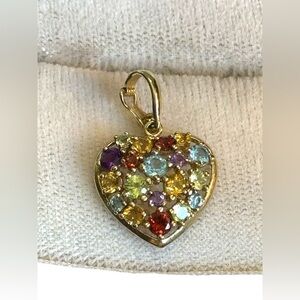 10k Gold Multi Gemstone latched locking Heart pendant